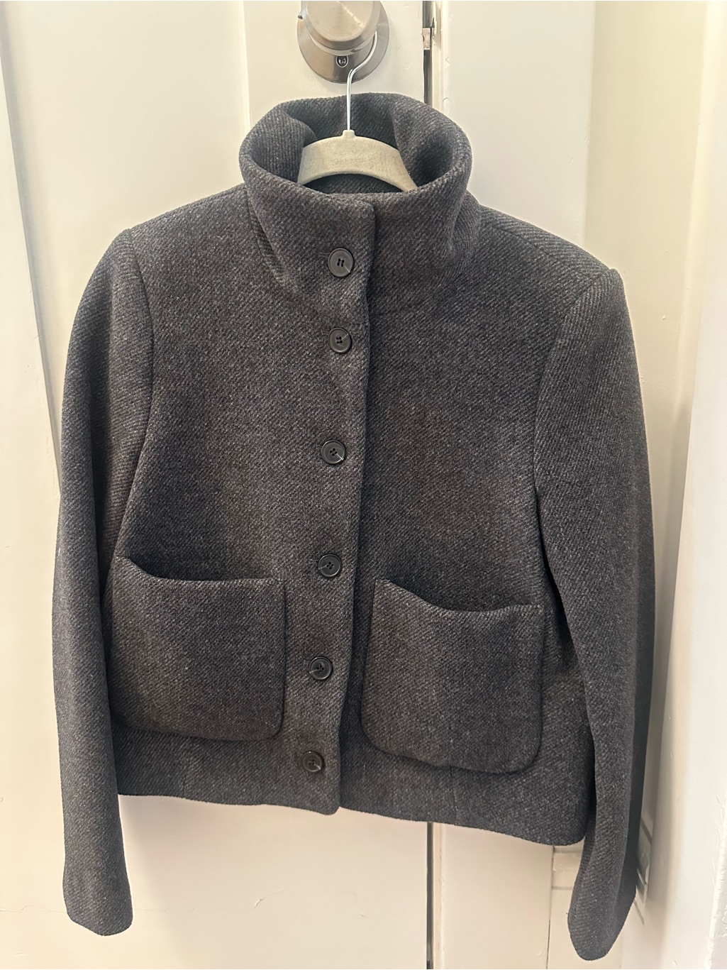 Women's Ba&Sh Charcoal Gray High-Collar Button Jacket